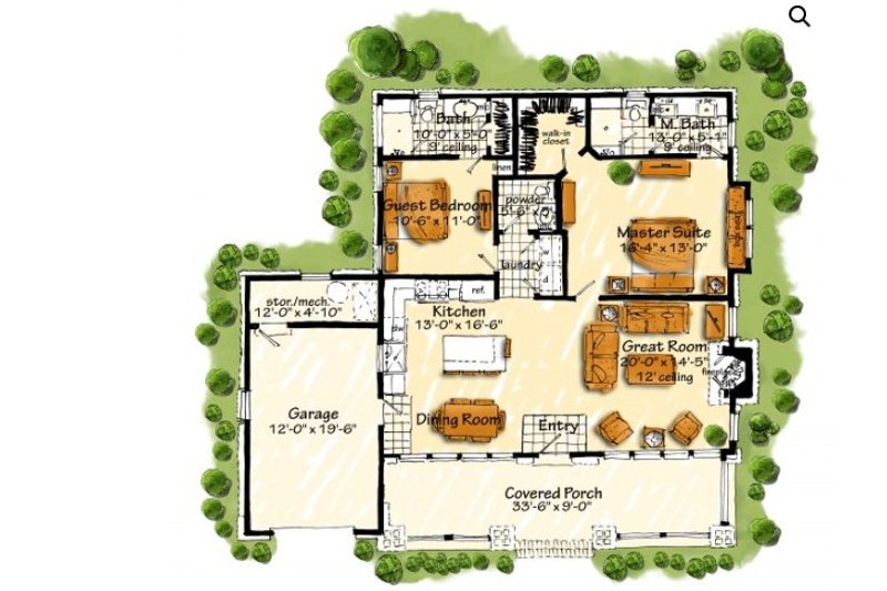 Architectural House Design - Floor Plan - Main Floor for Farmhouse House Plan #942-60 - 2 bed, 2.5 bath