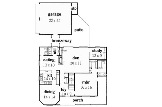 Floor Plan - Main Floor for Southern House Plan #16-208 - 3 bed, 2.5 bath