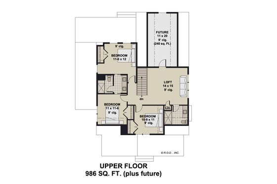 Floor Plan - Upper Floor for Farmhouse House Plan #51-1275 - 4 bed, 3.5 bath