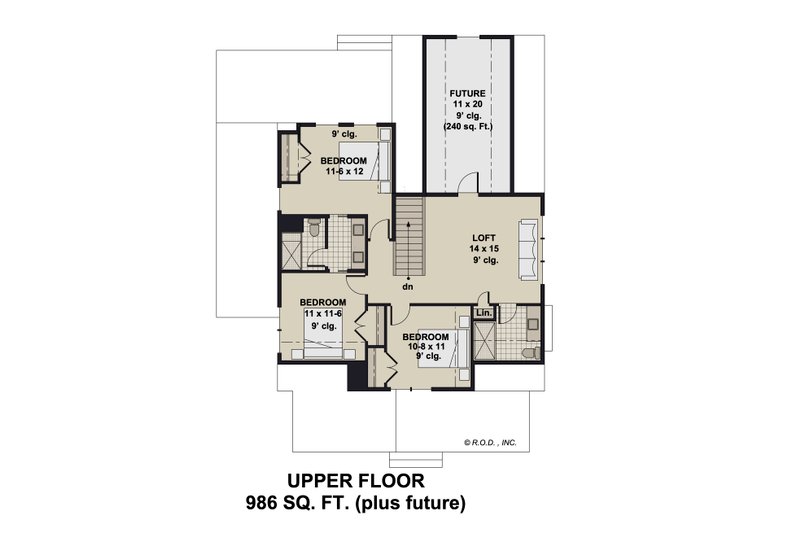 House Blueprint - Floor Plan - Upper Floor for Farmhouse House Plan #51-1275 - 4 bed, 3.5 bath