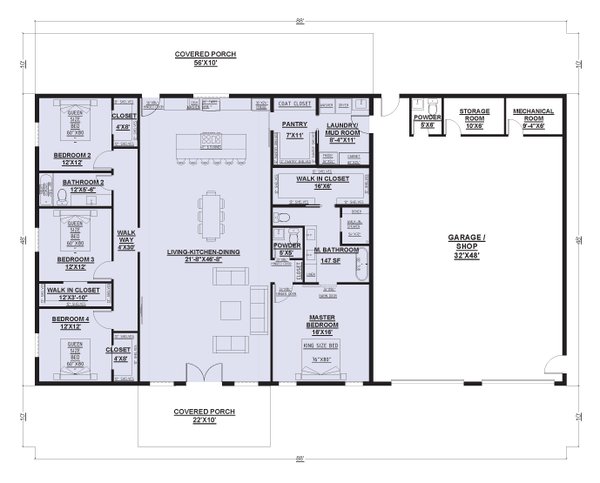 Barndominium Floor Plan - Main Floor Plan #1107-21