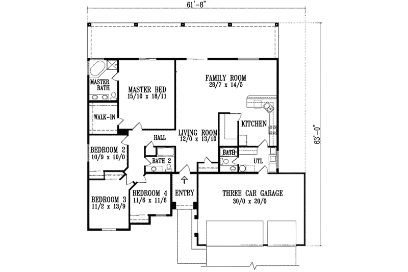 Architectural House Design - Floor Plan - Main Floor for Adobe / Southwestern House Plan #1-902 - 4 bed, 3 bath