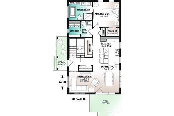 Floor Plan - Main Floor for Cottage House Plan #23-2736 - 3 bed, 2.5 bath