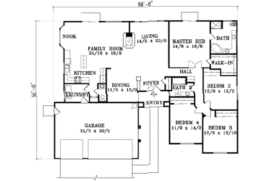 Floor Plan - Main Floor for Adobe / Southwestern House Plan #1-1446 - 4 bed, 2.5 bath