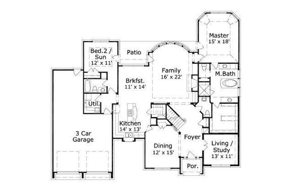 Floor Plan - Main Floor for European House Plan #411-433 - 4 bed, 3.5 bath