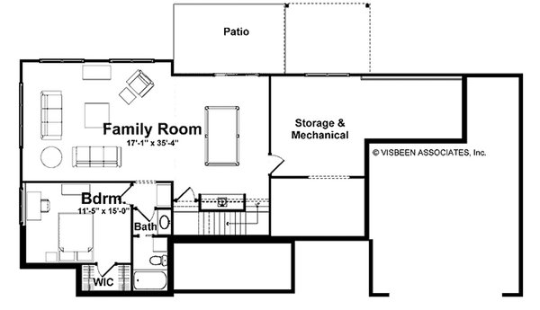 Architectural House Design - Floor Plan - Lower Floor for Farmhouse House Plan #928-429 - 2 bed, 2.5 bath