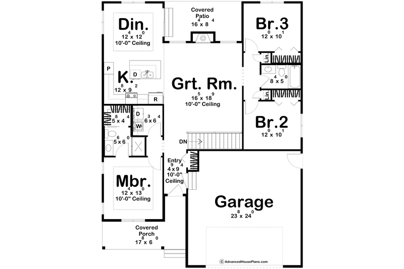 House Blueprint - Floor Plan - Main Floor for Modern House Plan #455-419 - 3 bed, 2 bath