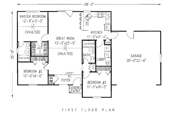 Floor Plan - Main Floor for Traditional House Plan #11-101 - 3 bed, 2 bath