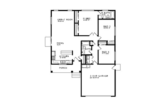 Floor Plan - Main Floor for Bungalow House Plan #515-51 - 3 bed, 2 bath