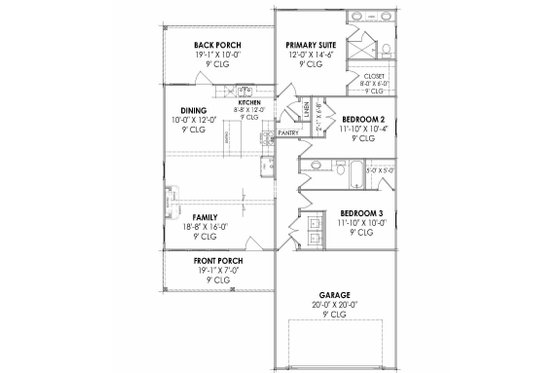 Floor Plan - Main Floor for Farmhouse House Plan #1096-135 - 3 bed, 2 bath