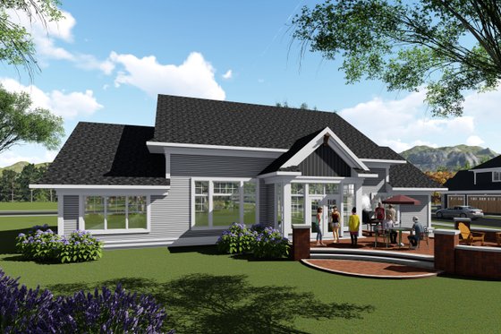 Exterior - Rear Elevation for Ranch House Plan #70-1425 - 3 bed, 2.5 bath