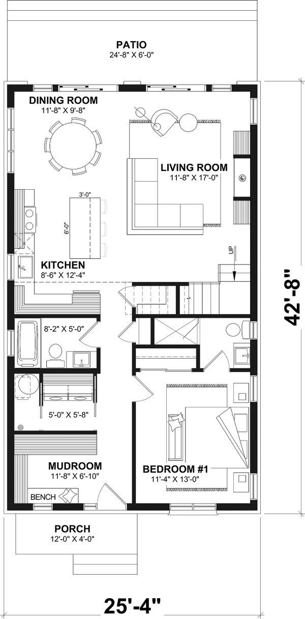 House Design - Floor Plan - Main Floor for Cottage House Plan #23-2898 - 3 bed, 2 bath