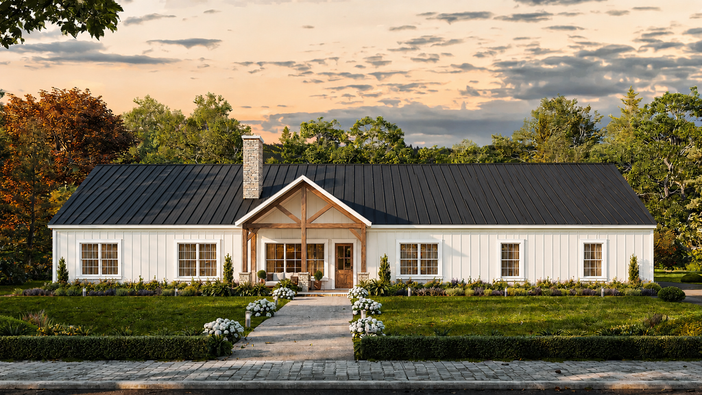 Exterior - Front Elevation 2 for Barndominium House Plan #1117-50 - 5 bed, 3.5 bath