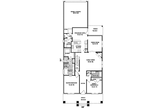 Floor Plan - Main Floor for Bungalow House Plan #81-417 - 3 bed, 3 bath