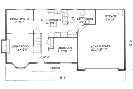 Floor Plan - Main Floor for Traditional House Plan #136-113 - 3 bed, 2.5 bath