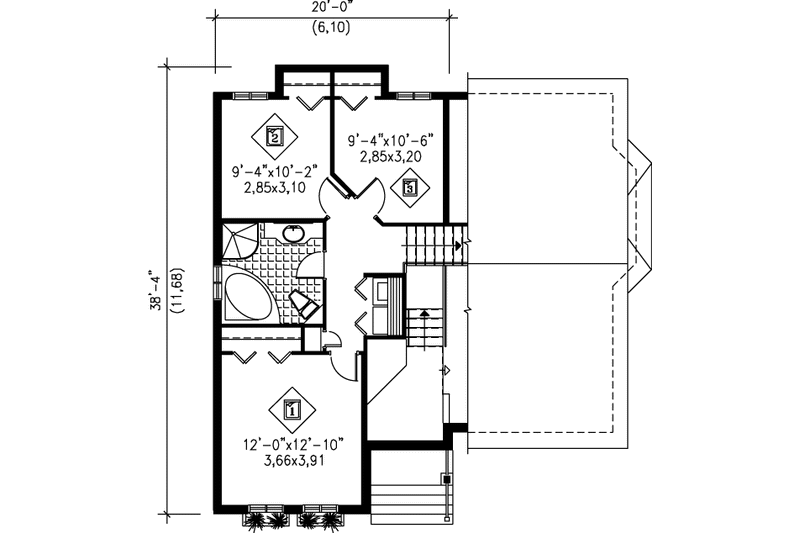 House Design - Floor Plan - Upper Floor for European House Plan #25-309 - 3 bed, 1 bath