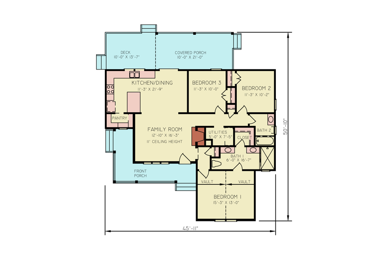 Home Plan - Floor Plan - Main Floor for Farmhouse House Plan #54-673 - 3 bed, 2 bath
