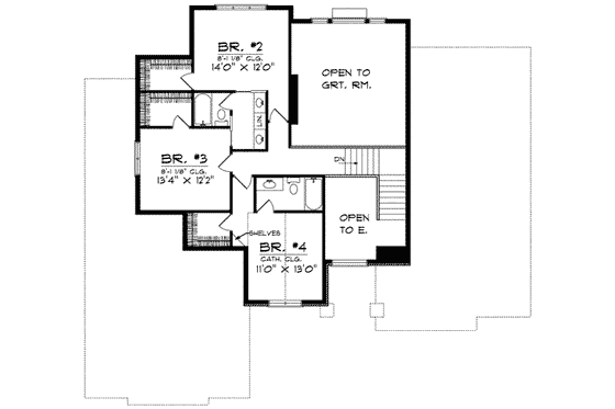 Floor Plan - Upper Floor for European House Plan #70-606 - 4 bed, 3.5 bath