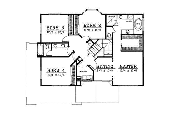 Floor Plan - Upper Floor for Traditional House Plan #101-207 - 4 bed, 3.5 bath
