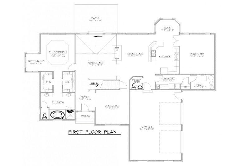 Architectural House Design - Floor Plan - Main Floor for European House Plan #1064-2 - 3 bed, 2.5 bath