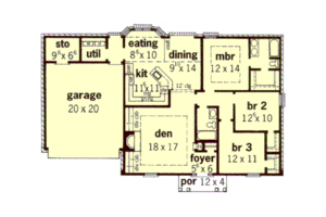 Floor Plan - Main Floor for European House Plan #16-119 - 3 bed, 2 bath