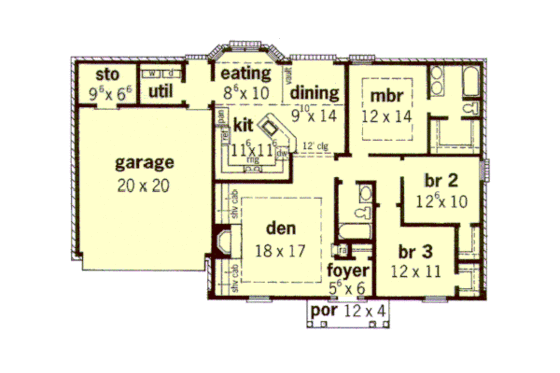 Floor Plan - Main Floor for European House Plan #16-119 - 3 bed, 2 bath