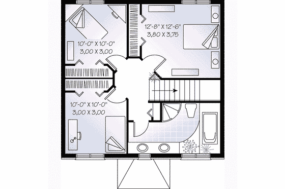 Floor Plan - Upper Floor for Colonial House Plan #23-256 - 3 bed, 2 bath