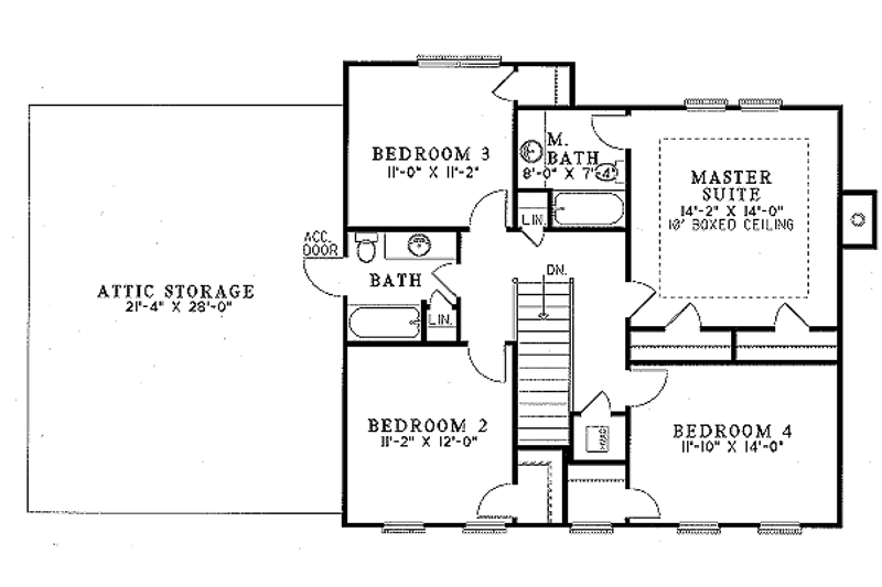 House Blueprint - Floor Plan - Upper Floor for Southern House Plan #17-2035 - 4 bed, 2.5 bath