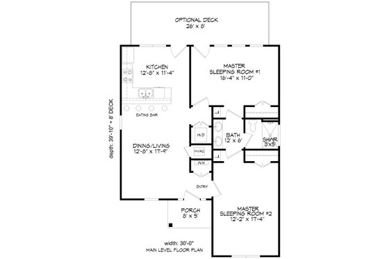 Floor Plan - Main Floor for Craftsman House Plan #932-1039 - 2 bed, 2 bath