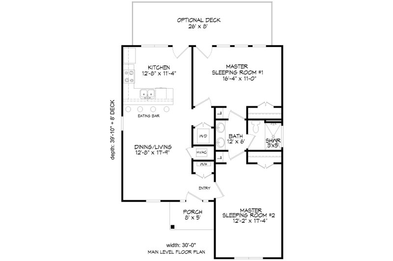 Architectural House Design - Floor Plan - Main Floor for Craftsman House Plan #932-1039 - 2 bed, 2 bath