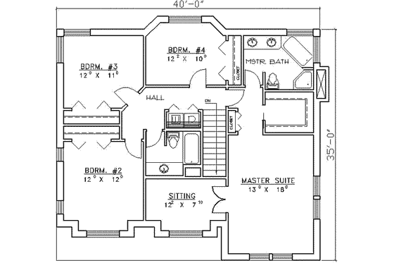 Floor Plan - Upper Floor for Traditional House Plan #117-154 - 4 bed, 3 bath