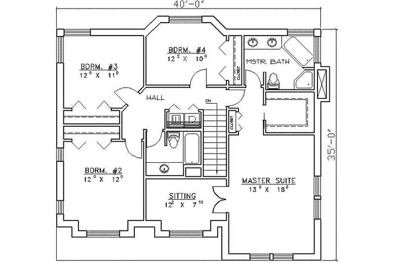 Home Plan - Floor Plan - Upper Floor for Traditional House Plan #117-154 - 4 bed, 3 bath