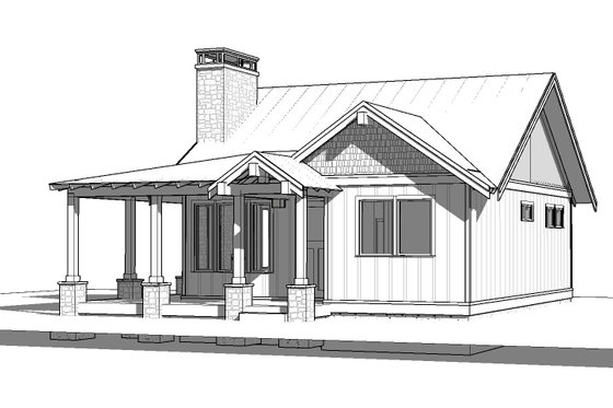 Exterior - Front Elevation 3 for Cabin House Plan #895-91 - 2 bed, 1 bath
