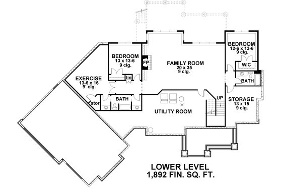 Floor Plan - Lower Floor for Craftsman House Plan #51-334 - 5 bed, 4.5 bath