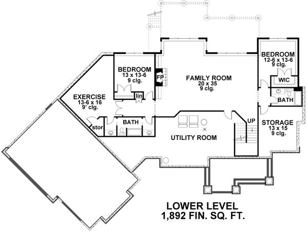 Craftsman Floor Plan - Lower Floor Plan #51-334