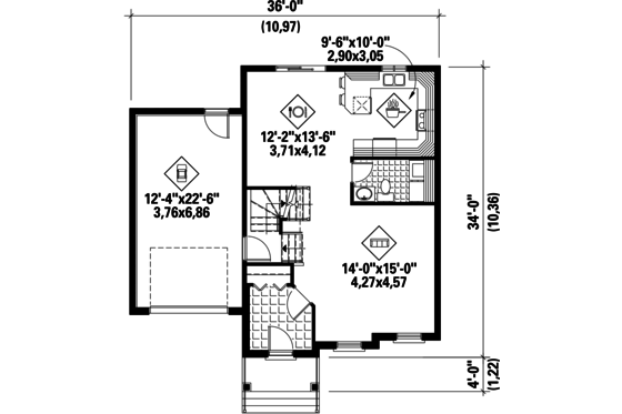 Floor Plan - Main Floor for European House Plan #25-4606 - 3 bed, 1 bath