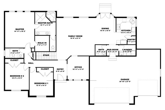 Floor Plan - Main Floor for Traditional House Plan #1060-100 - 3 bed, 2.5 bath