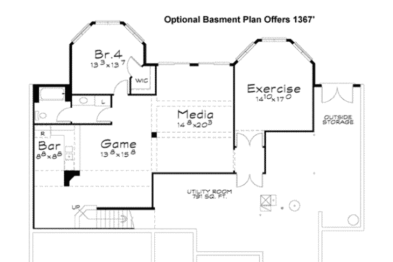 Home Plan - Floor Plan - Lower Floor for European House Plan #20-1844 - 2 bed, 3 bath