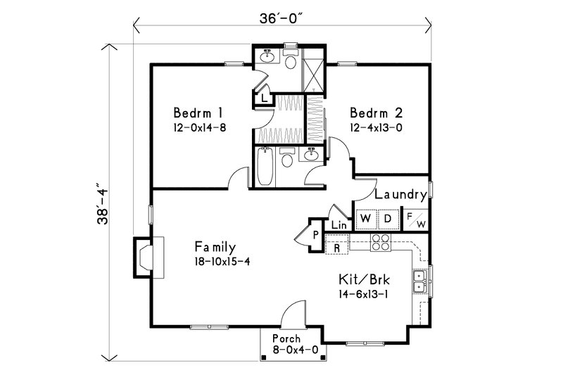 Dream House Plan - Floor Plan - Main Floor for Cottage House Plan #22-634 - 2 bed, 2 bath