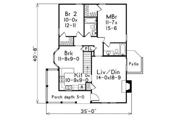 Floor Plan - Main Floor for Cottage House Plan #57-194 - 2 bed, 2 bath
