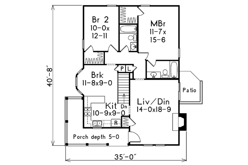 Home Plan - Floor Plan - Main Floor for Cottage House Plan #57-194 - 2 bed, 2 bath