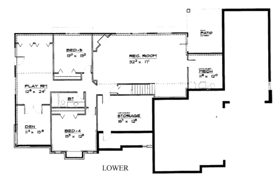 Floor Plan - Lower Floor for European House Plan #308-112 - 3 bed, 2.5 bath