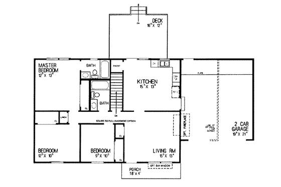 Floor Plan - Main Floor for Ranch House Plan #72-336 - 3 bed, 2 bath