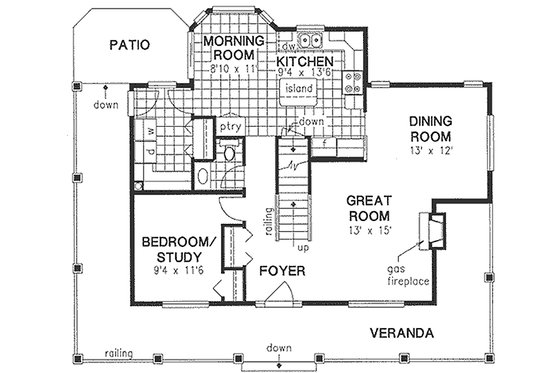 Floor Plan - Main Floor for Traditional House Plan #18-285 - 4 bed, 2.5 bath