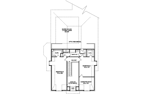 Floor Plan - Upper Floor for European House Plan #81-593 - 3 bed, 3 bath
