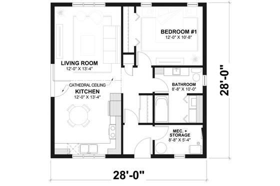 Floor Plan - Main Floor for Cottage House Plan #23-113 - 1 bed, 1 bath
