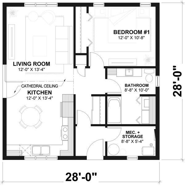 Home Plan - Floor Plan - Main Floor for Cottage House Plan #23-113 - 1 bed, 1 bath