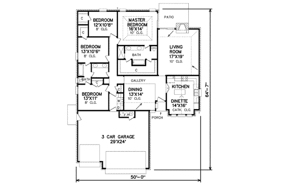 Floor Plan - Main Floor for Traditional House Plan #65-160 - 4 bed, 2 bath