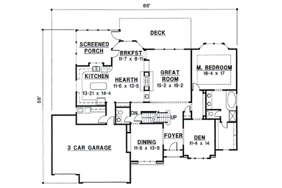 Floor Plan - Main Floor for Traditional House Plan #67-733 - 4 bed, 3 bath