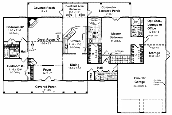 Floor Plan - Main Floor for Southern House Plan #21-177 - 3 bed, 3 bath